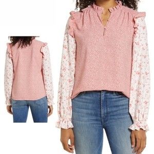 Rachel Parcell Pink Mixed Print Blouse